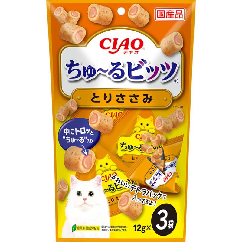 [いなばペットフード(直送)]CIAO ちゅ~るビッツ とりささみ 12g×3袋 ※メーカー直送 ※発注単位･最低発注数量(混載50ケース以上)にご注意下さい