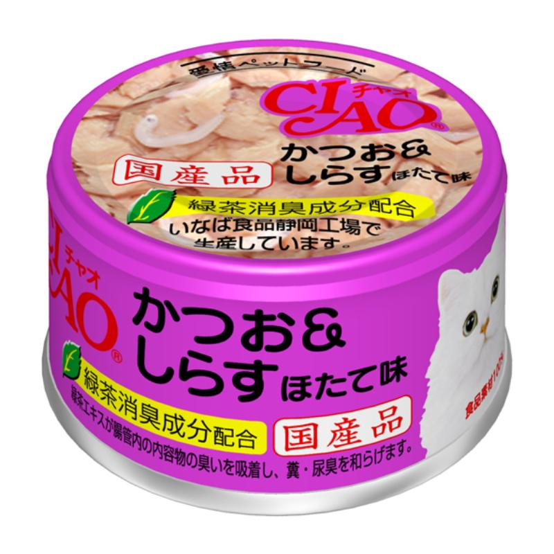 ［いなばペットフード(直送)］CIAO かつお＆しらす ほたて味 85g A-12 ※メーカー直送 ※発注単位・最低発注数量(混載50ケース以上)にご注意下さい【メーカーフェア5】