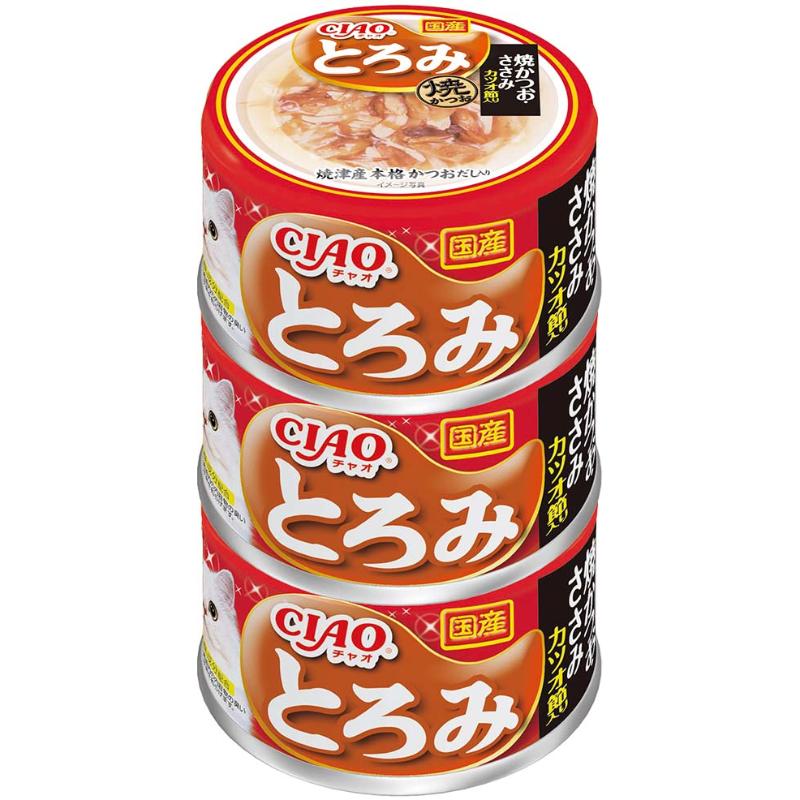 ［いなばペットフード］CIAO とろみ 焼かつお ささみ カツオ節入り 80g×3缶