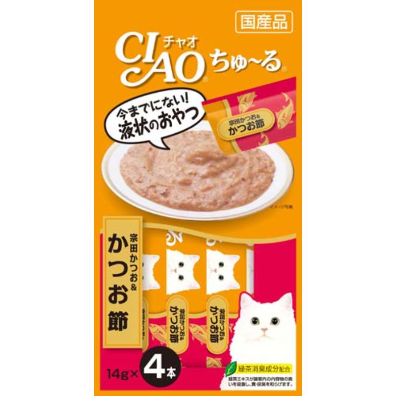 ［いなばペットフード］CIAO ちゅ～る 宗田かつお＆かつお節 14g×4本 4SC-75　【メーカーフェア10】