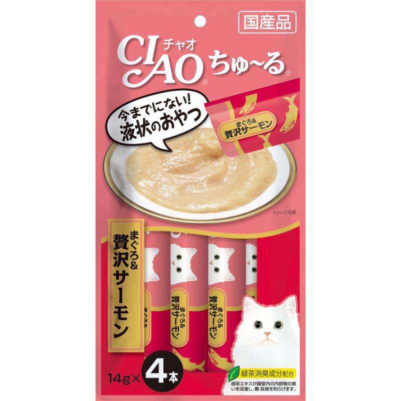 [いなばペットフード(直送)]CIAO ちゅ~る まぐろ&贅沢サーモン 14g×4本 SC-143 ※メーカー直送 ※発注単位･最低発注数量(混載50ケース以上)にご注意下さい
