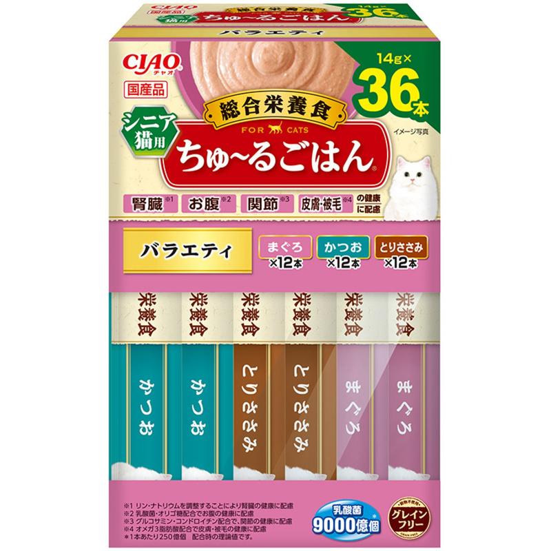［いなばペットフード］CIAO ちゅ～るごはん シニア猫用バラエティBOX 14g×36本