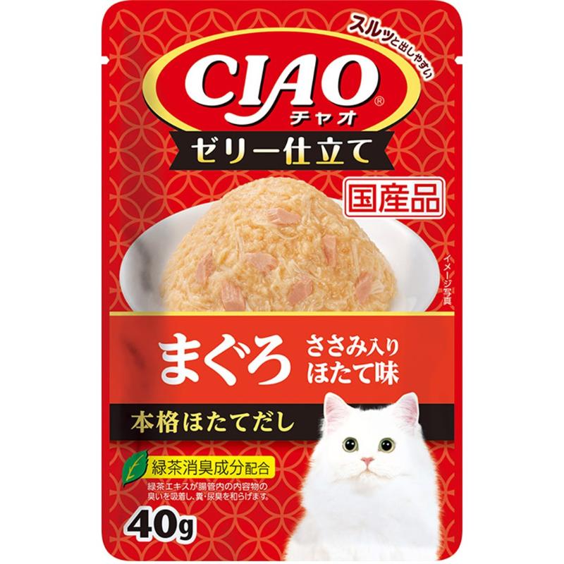 ［いなばペットフード］CIAOパウチ ゼリー仕立て まぐろ ささみ入りほたて味 40g