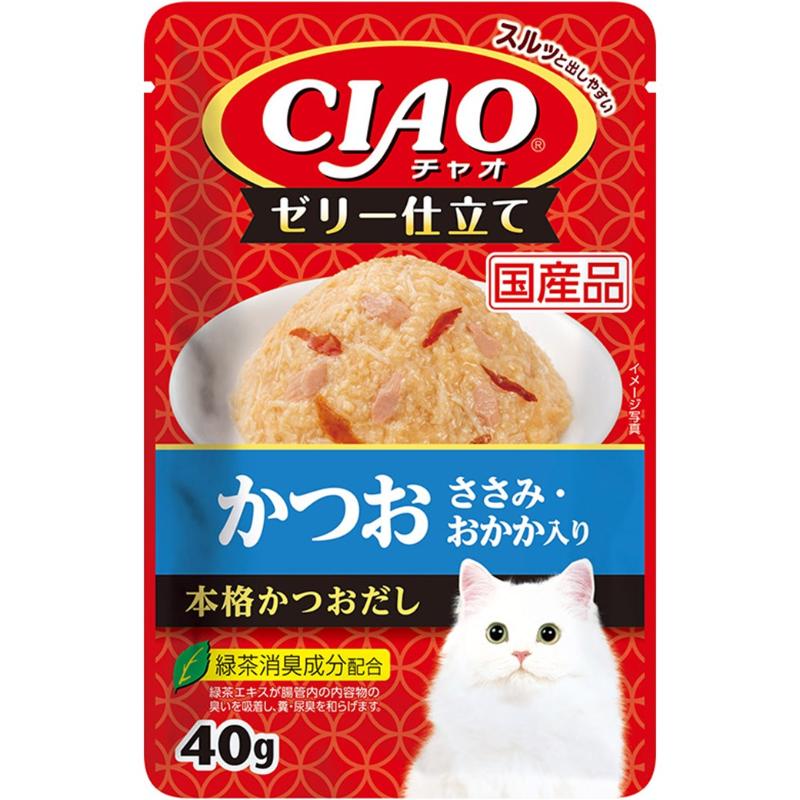 ［いなばペットフード］CIAOパウチ ゼリー仕立て かつお ささみ・おかか入り 40g