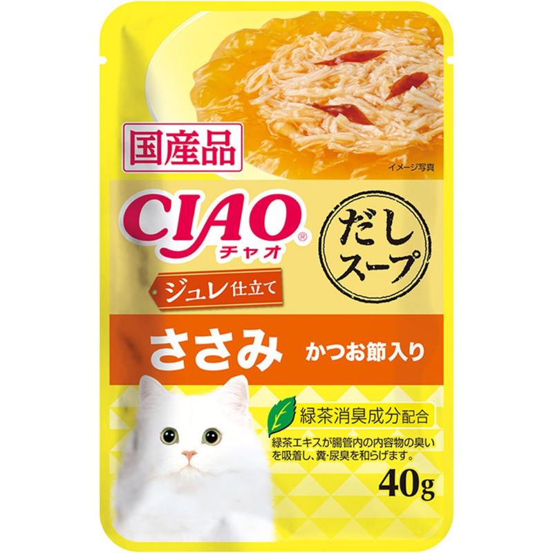 ［いなばペットフード］CIAO だしスープ ジュレ仕立て ささみ かつお節入り 40g