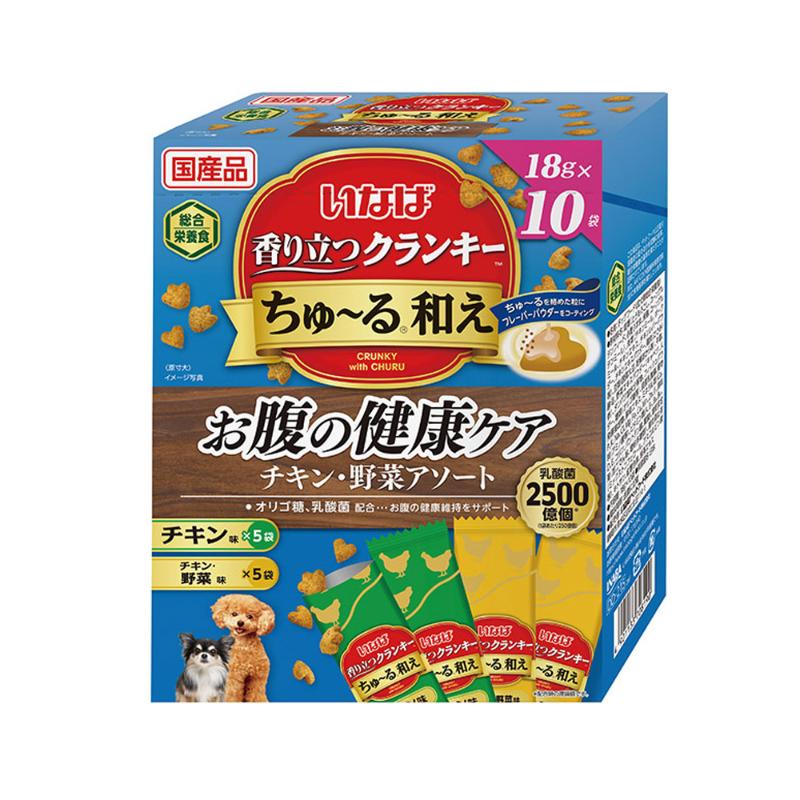 ［いなばペットフード］いなば 香り立つクランキーちゅ～る和え お腹の健康ケア チキン・野菜アソート 18g×10袋