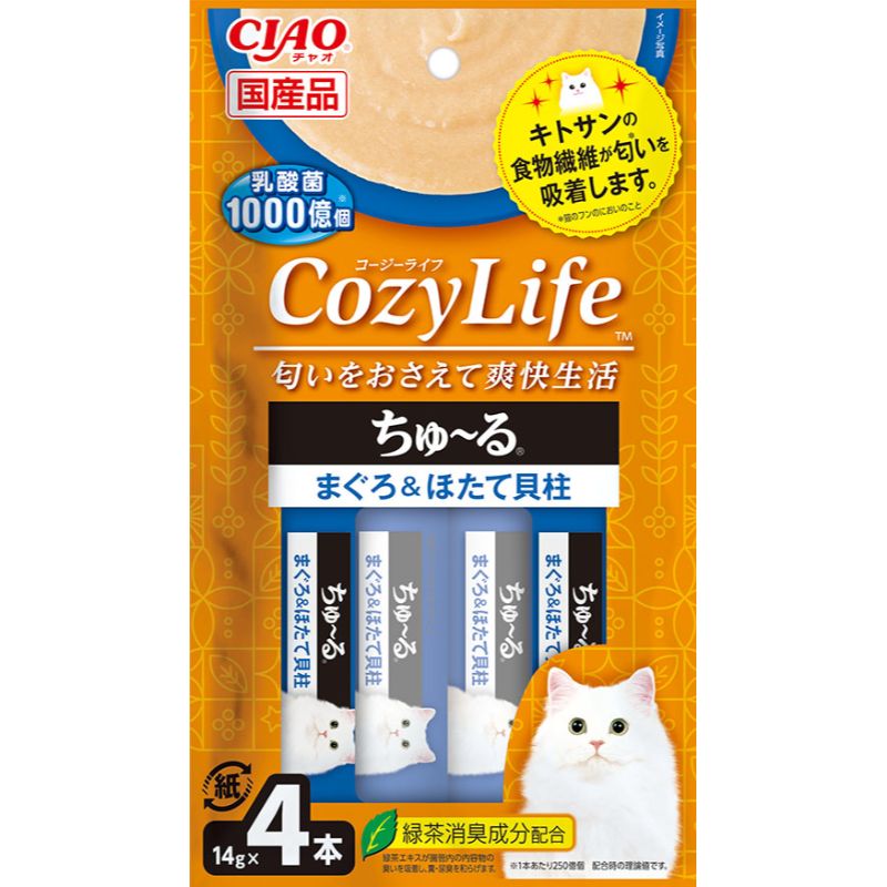 与え P-4901133291685 いなばペットフード ほたて貝柱 Cozy ちゅ〜る Life まぐろ 14g×