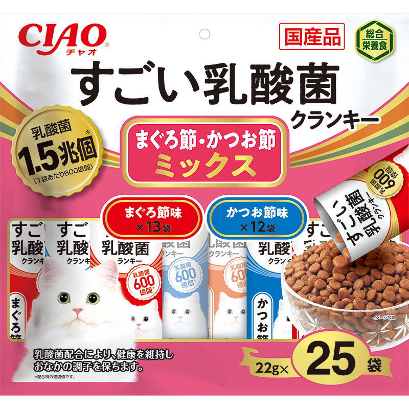 ［いなばペットフード］CIAO すごい乳酸菌クランキー まぐろ節・かつお節ミックス 22g×25袋