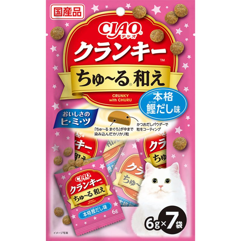 ［いなばペットフード］CIAO クランキー ちゅ～る和え 本格鰹だし味 6g×7袋