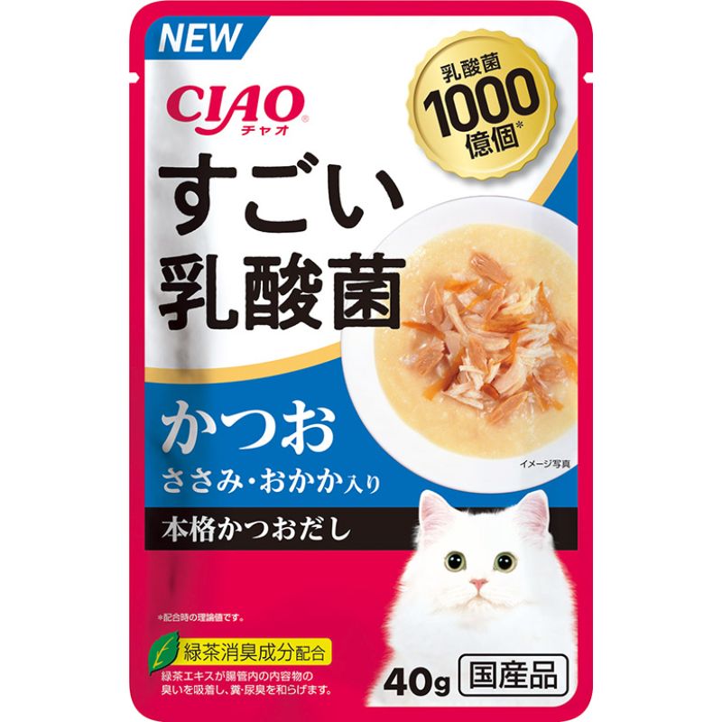 [いなばペットフード(直送)] CIAO すごい乳酸菌パウチ かつお ささみ・おかか入り 40g ※メーカー直送 ※発注単位・最低発注数量(混載50ケース以上)にご注意下さい