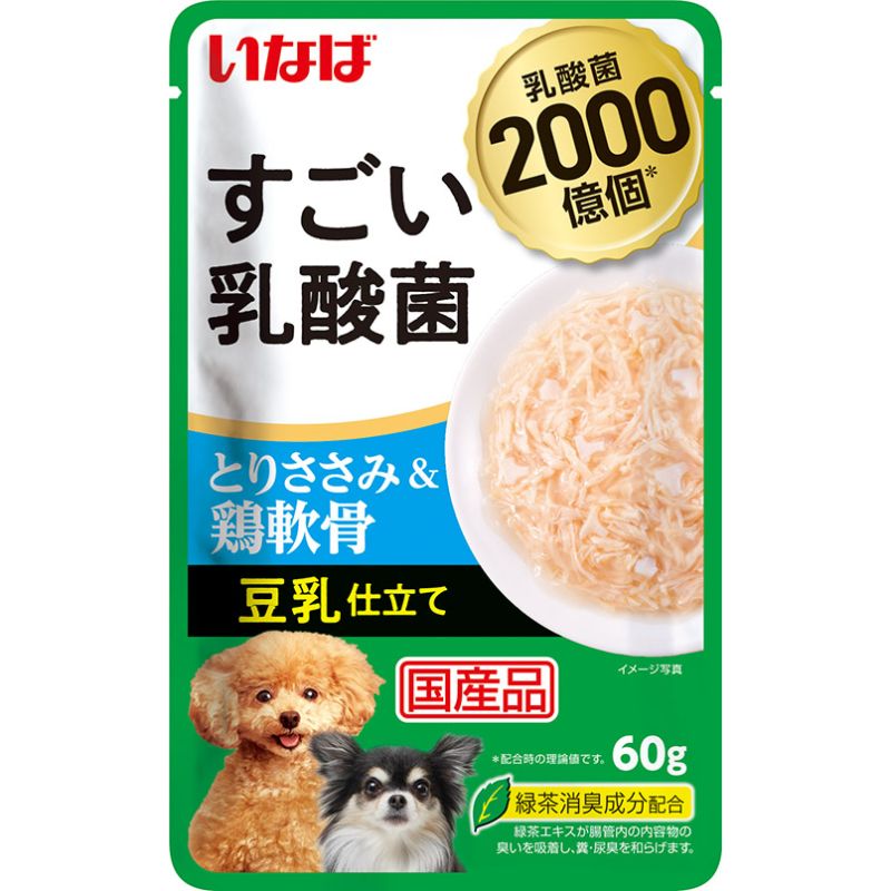 いなばペットフード] いなば すごい乳酸菌パウチ とりささみ＆鶏軟骨 豆乳仕立て 60g | ペットフード・ペット用品の卸売・仕入はPETポチッと  ラブリー・ペット商事