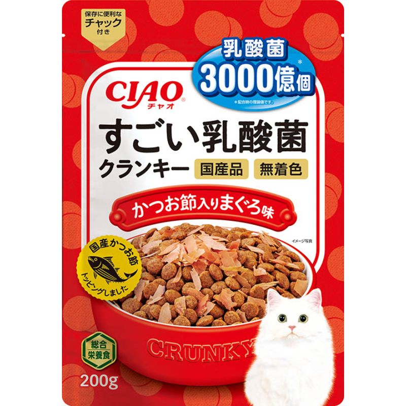 [いなばペットフード(直送)] CIAO すごい乳酸菌クランキー かつお節入り まぐろ味 200g ※メーカー直送 ※発注単位・最低発注数量(混載50ケース以上)にご注意下さい