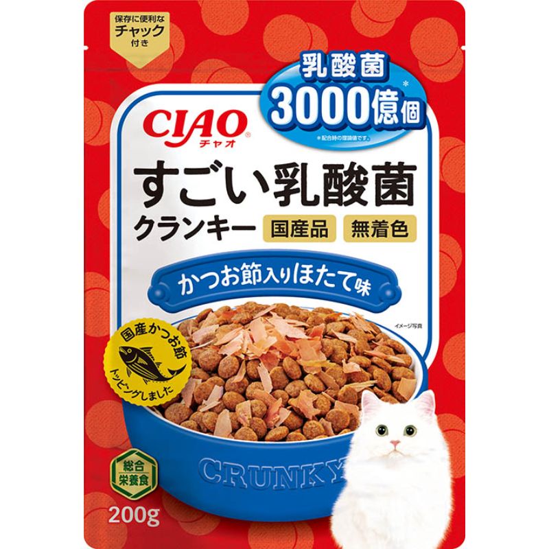 [いなばペットフード(直送)] CIAO すごい乳酸菌クランキー かつお節入り ほたて味 200g ※メーカー直送 ※発注単位・最低発注数量(混載50ケース以上)にご注意下さい