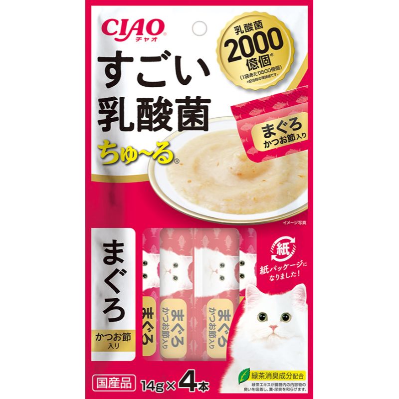 [いなばペットフード(直送)] CIAO すごい乳酸菌ちゅ～る まぐろ かつお節入り 14g×4本 ※メーカー直送 ※発注単位・最低発注数量(混載50ケース以上)にご注意下さい