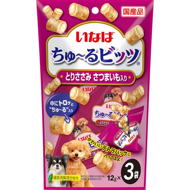 ［いなばペットフード(直送)］ちゅ～るビッツ とりささみ さつまいも入り 12g×3袋 ※メーカー直送 ※発注単位・最低発注数量(混載50ケース以上)にご注意下さい