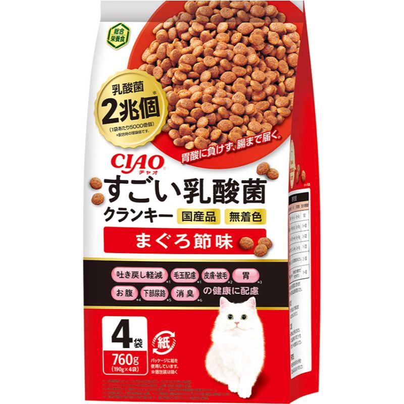 ［いなばペットフード］CIAO すごい乳酸菌クランキー まぐろ節味 760g(190g×4袋)