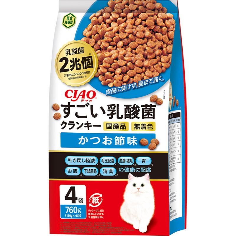 ［いなばペットフード］CIAO すごい乳酸菌クランキー かつお節味 760g(190g×4袋)