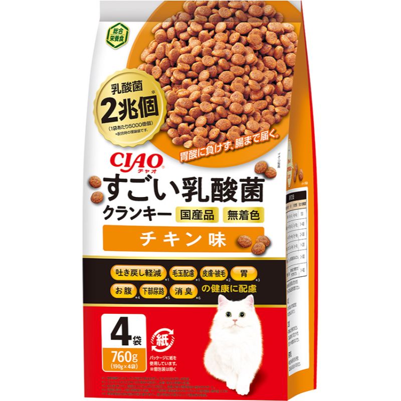 ［いなばペットフード］CIAO すごい乳酸菌クランキー チキン味 760g(190g×4袋)