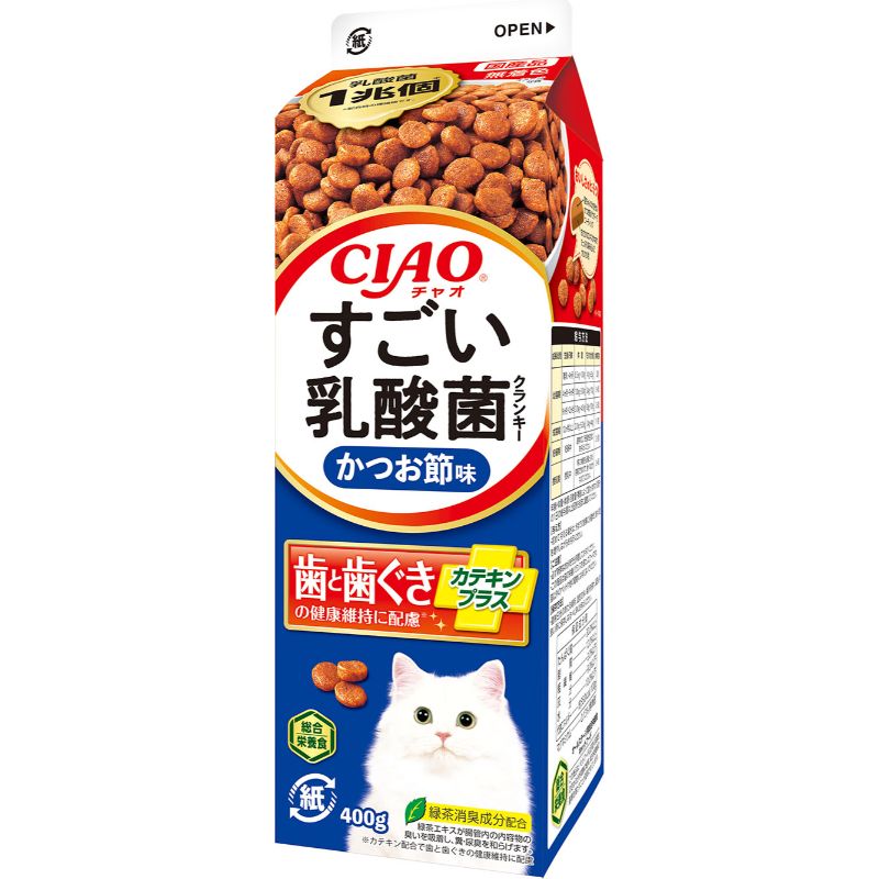 [いなばペットフード(直送)] CIAO すごい乳酸菌クランキー牛乳パック かつお節味 400g ※メーカー直送 ※発注単位・最低発注数量(混載50ケース以上)にご注意下さい