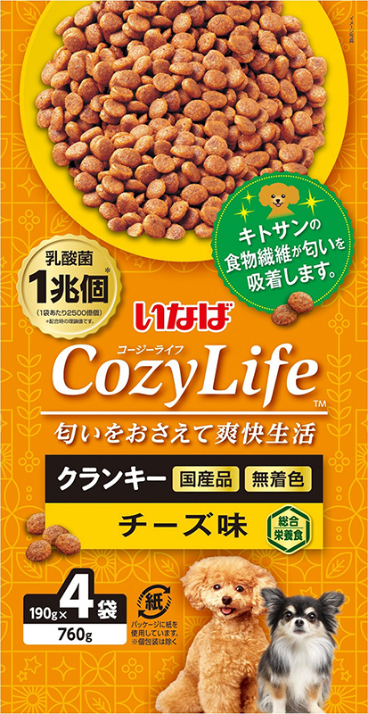 [いなばペットフード(直送)] Cozy Life クランキー チーズ味 190g×4袋 ※メーカー直送 ※発注単位・最低発注数量(混載50ケース以上)にご注意下さい