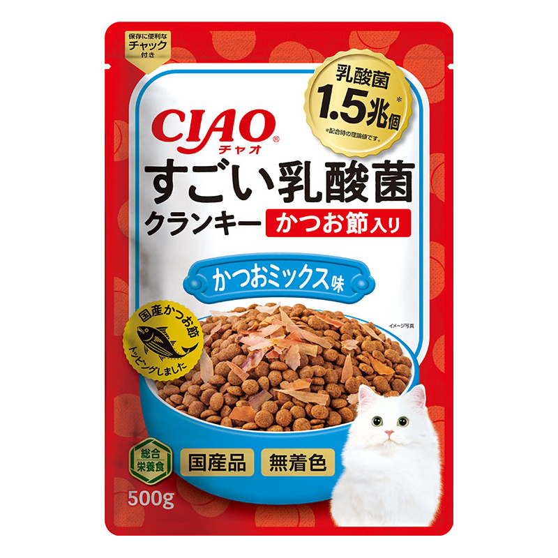 [いなばペットフード] CIAO すごい乳酸菌クランキー かつお節入り かつおミックス味 500g
