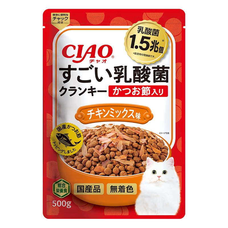 [いなばペットフード] CIAO すごい乳酸菌クランキー かつお節入り チキンミックス味 500g