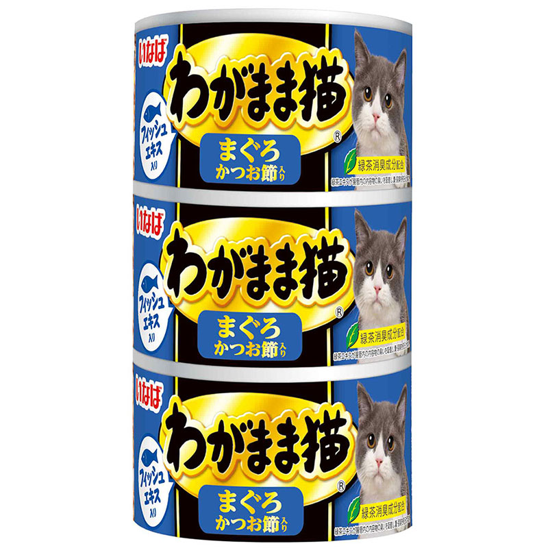 ［いなばペットフード］いなば わがまま猫 まぐろかつお節 140g×3缶　【メーカーフェア】