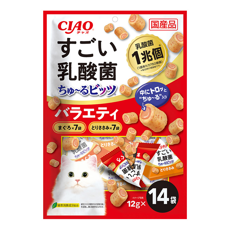 ［いなばペットフード(直送)］CIAO すごい乳酸菌ちゅ～るビッツ バラエティ 12g×14 ※メーカー直送 ※発注単位・最低発注数量(混載50ケース以上)にご注意下さい