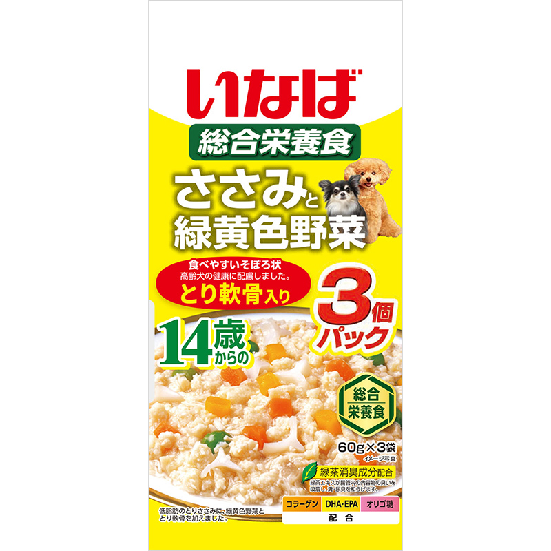 ［いなばペットフード］いなば ささみと緑黄色野菜 14歳からのとり軟骨入り 60g×3袋