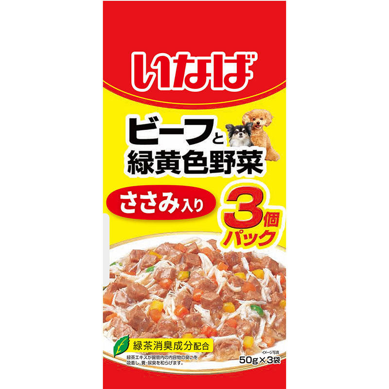 ［いなばペットフード］いなば ビーフと緑黄色野菜 ささみ入り 50g×3袋