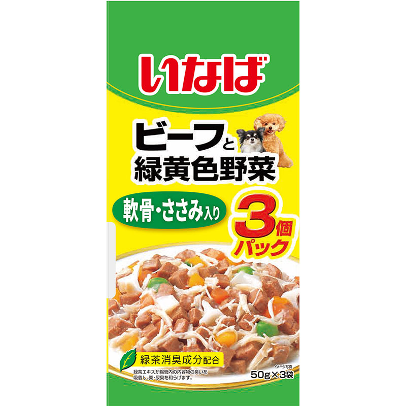 ［いなばペットフード］いなば ビーフと緑黄色野菜 軟骨・ささみ入り 50g×3袋