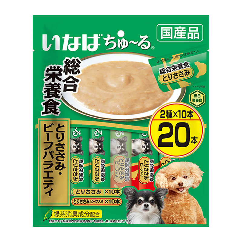 ［いなばペットフード］いなば ちゅ～る総合栄養食 とりささみ・ビーフバラエティ 20本