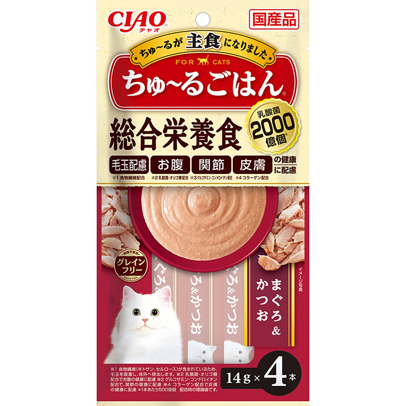 ［いなばペットフード］CIAO ちゅ～るごはん まぐろ＆かつお 14g×4本入