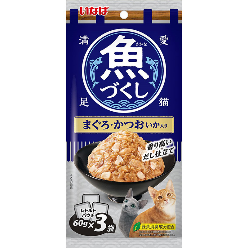 ［いなばペットフード］いなば 魚づくし まぐろ・かつお いか入り 60g×3袋入