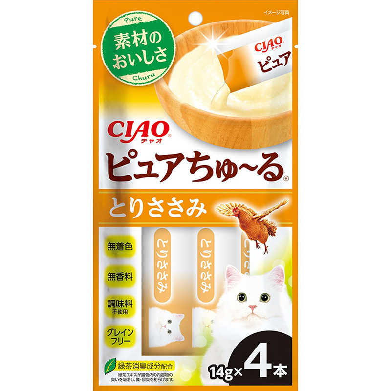 ［いなばペットフード(直送)］CIAO ピュアちゅ～る とりささみ 14g×4本 ※メーカー直送 ※発注単位・最低発注数量(混載50ケース以上)にご注意下さい