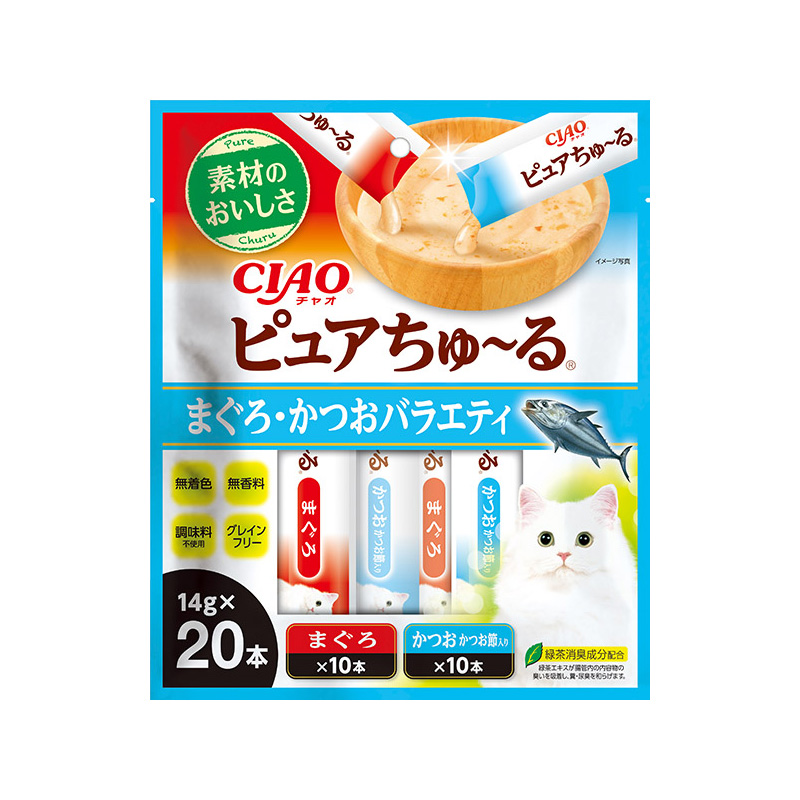 ［いなばペットフード］CIAO ピュアちゅ～る まぐろ・かつおバラエティ 14g×20本入