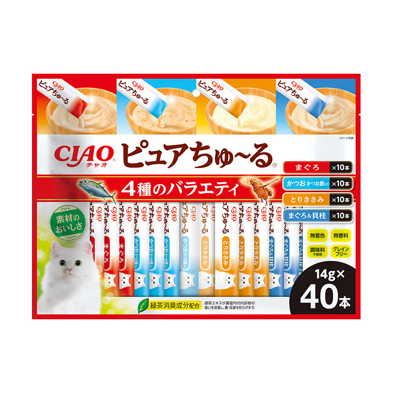 ［いなばペットフード］CIAO ピュアちゅ～る 4種のバラエティ 14g×40本入　【メーカーフェア】