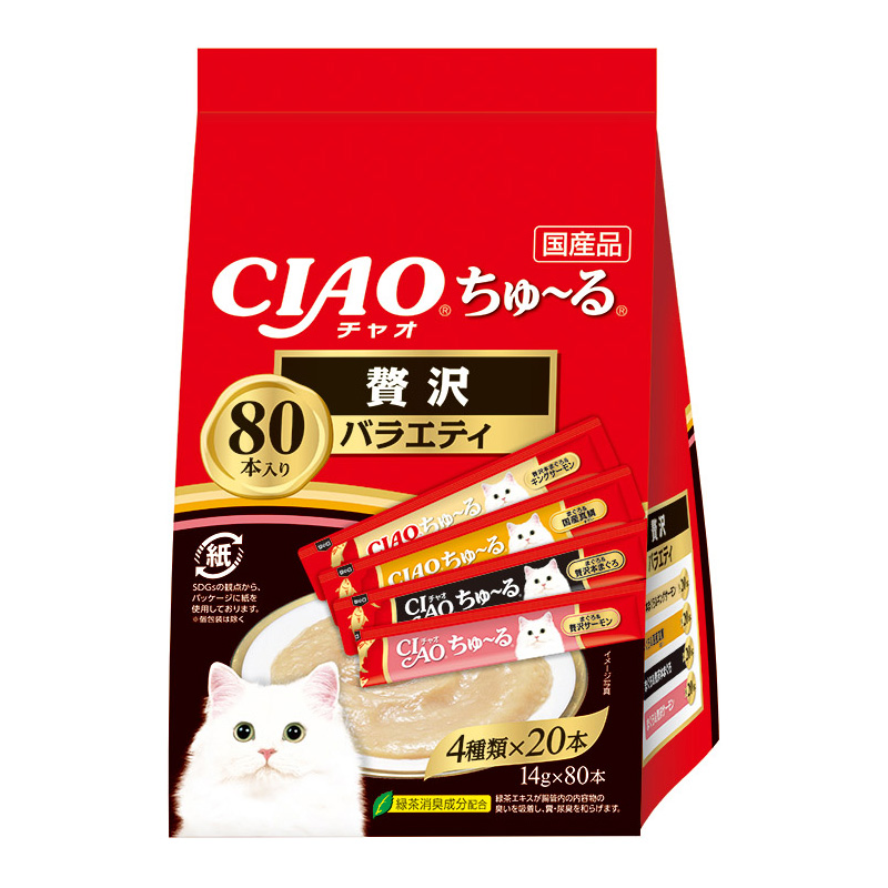 ［いなばペットフード(直送)］CIAO ちゅ～る 贅沢バラエティ 14g×80本 ※メーカー直送 ※発注単位・最低発注数量(混載50ケース以上)にご注意下さい