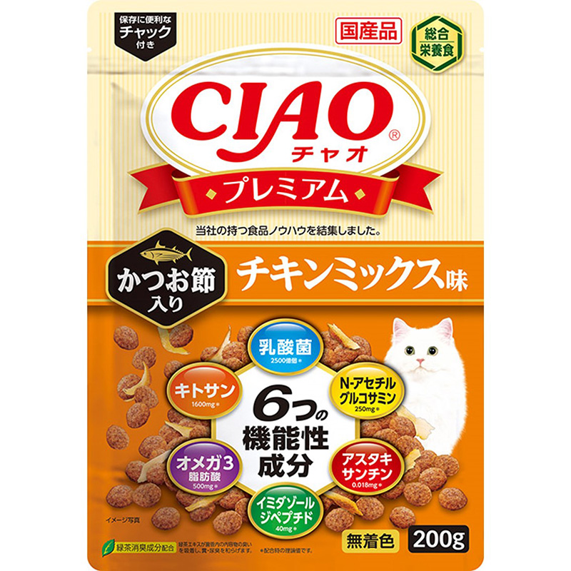 ［いなばペットフード］CIAO プレミアム かつお節入り チキンミックス味 200g