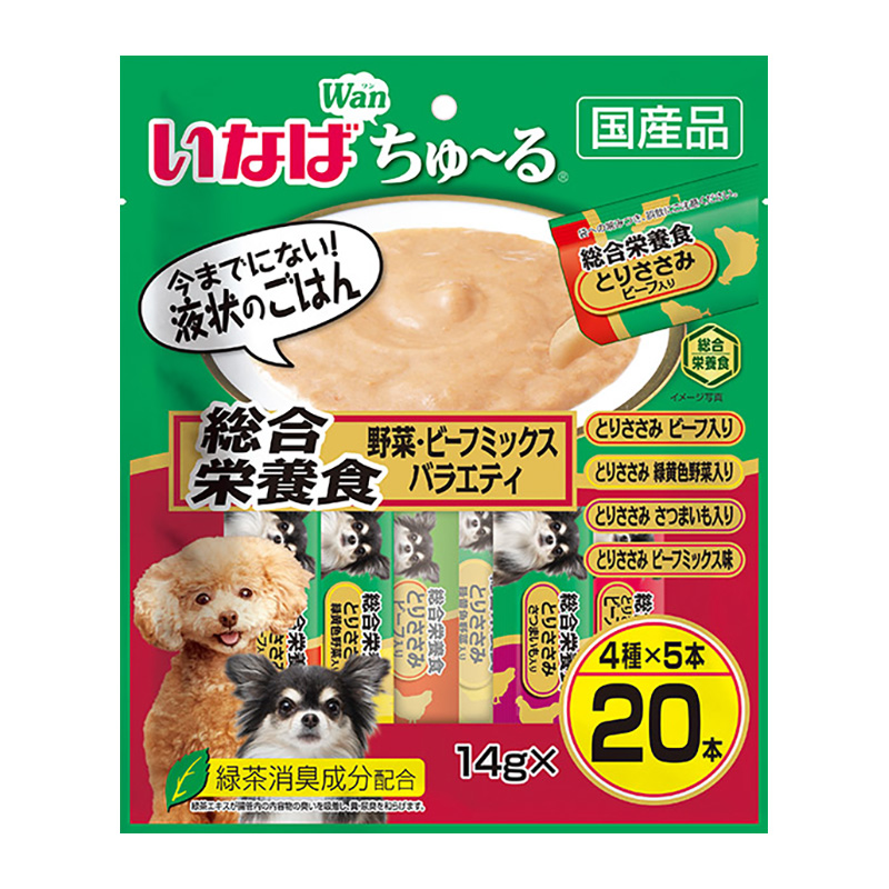 [いなばペットフード] いなば Wanちゅ～る 総合栄養食 野菜・ビーフミックスバラエティ 14g×20本