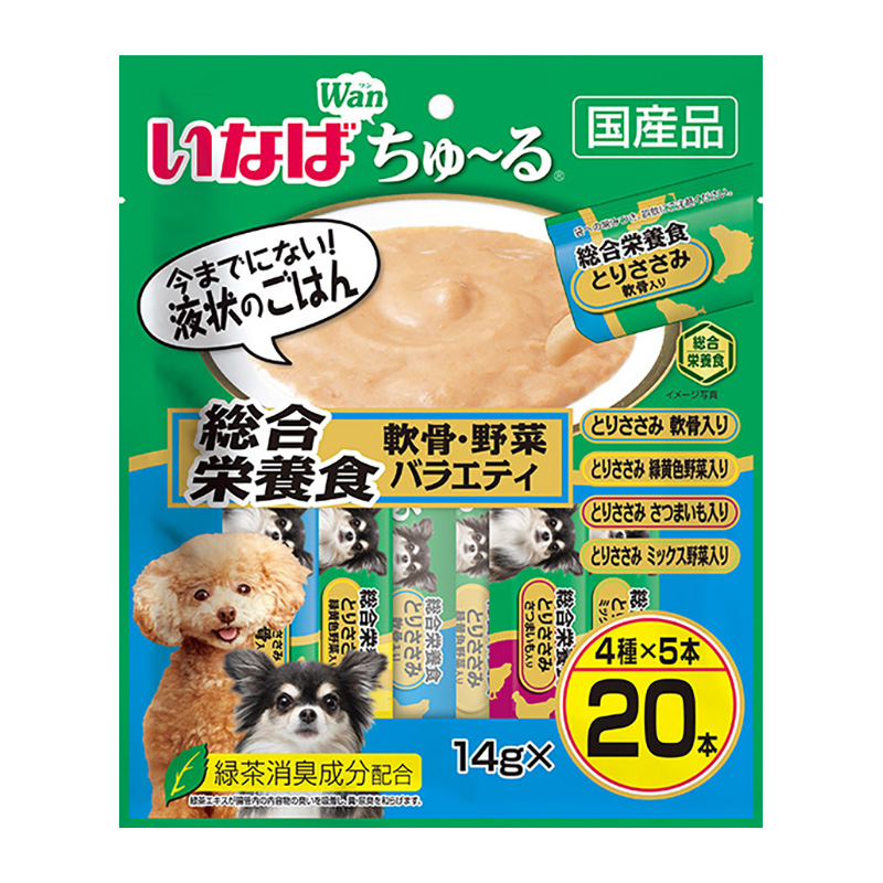 ［いなばペットフード］いなば Wanちゅ～る 総合栄養食 軟骨・野菜バラエティ 14g×20本