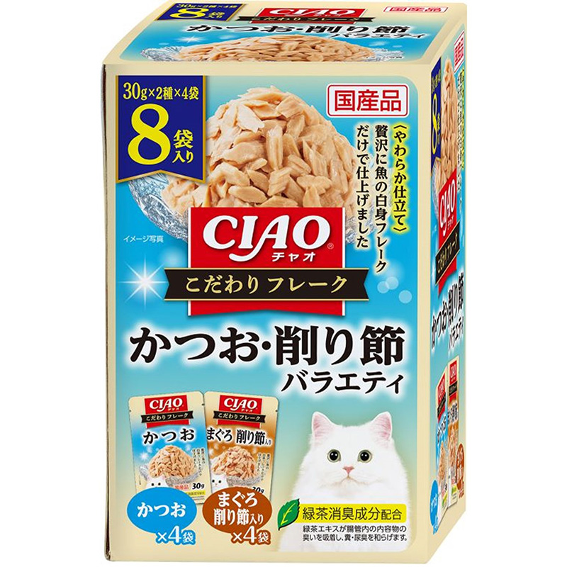 ［いなばペットフード］CIAO こだわりフレーク やわらか仕立て かつお・削り節バラエティ 30g×8袋