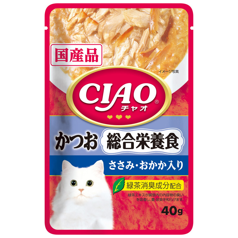 [いなばペットフード(直送)] CIAO パウチ 総合栄養食 かつお ささみ・おかか入り 40g ※メーカー直送 ※発注単位・最低発注数量(混載50ケース以上)にご注意下さい