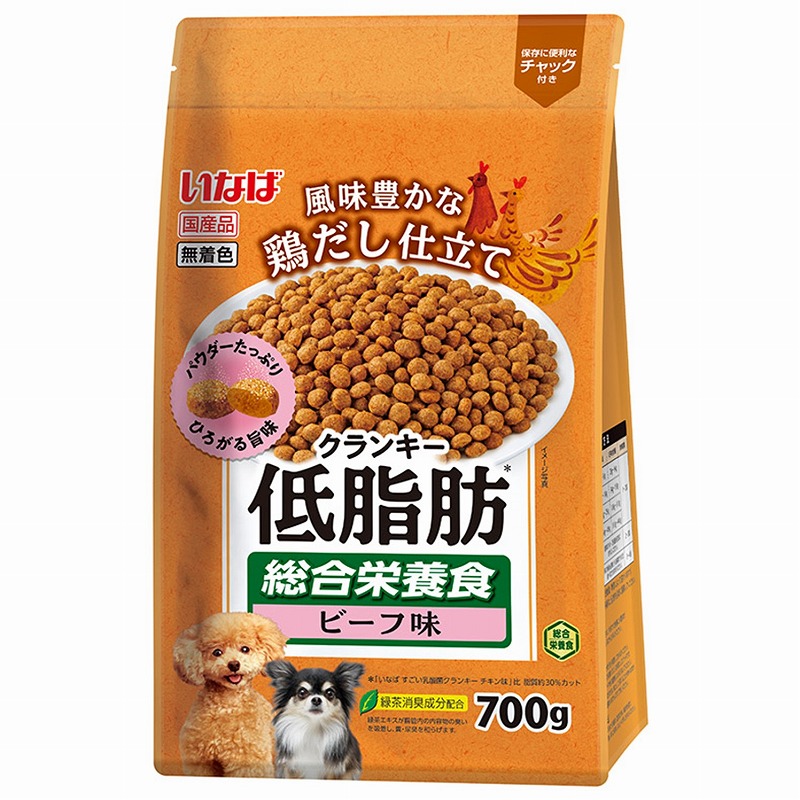 ［いなばペットフード(直送)］いなば 低脂肪クランキー 鶏だし ビーフ味 700g ※メーカー直送 ※発注単位・最低発注数量(混載50ケース以上)にご注意下さい