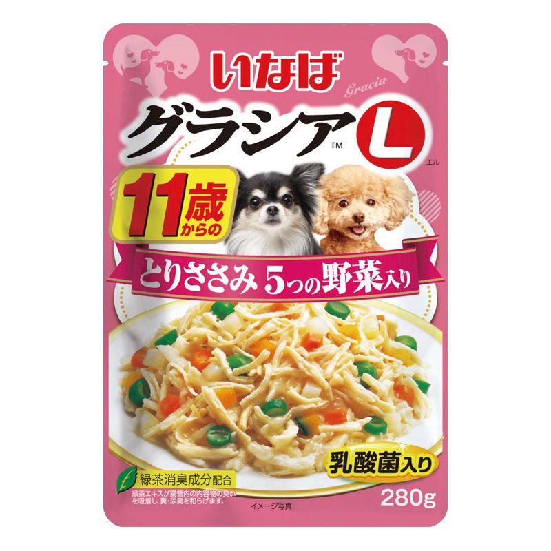 ［いなばペットフード(直送)］グラシア L 11歳からのとりささみ 5つの野菜入り 280g GL-44 ※メーカー直送 ※発注単位・最低発注数量(混載50ケース以上)にご注意下さい