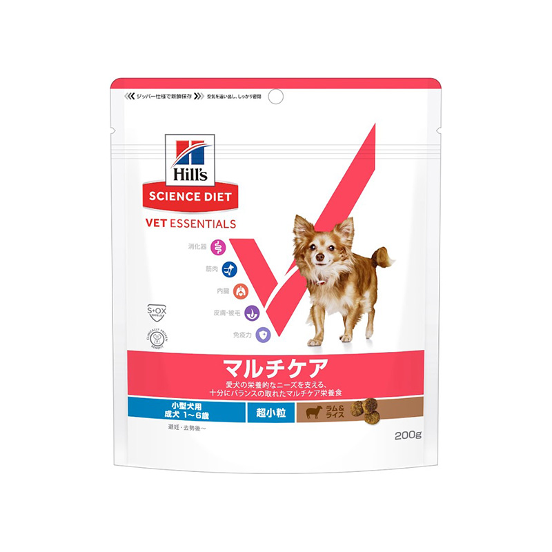 ［日本ヒルズ］ベット・エッセンシャル 小型犬用 マルチケア(避妊・去勢後にも) 超小粒 成犬 1～6歳 200g ●通販サイト掲載販売不可＜専門店商材＞