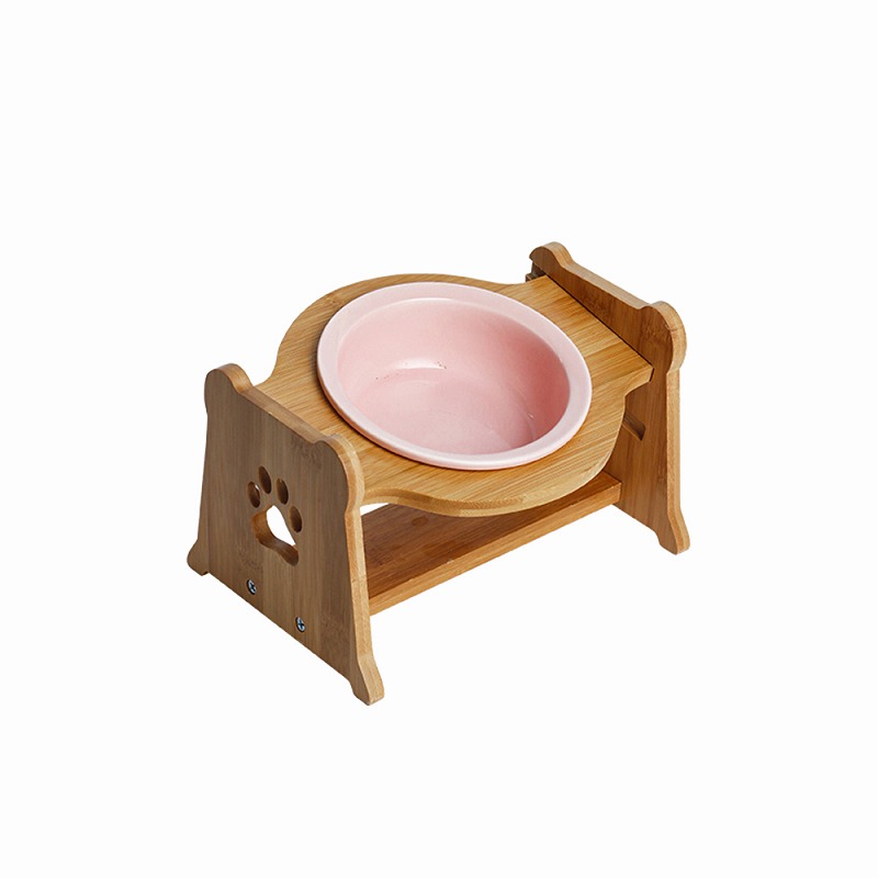 ［ペティファーム］陶器製バンブースタンド付きフードボウル ピンク