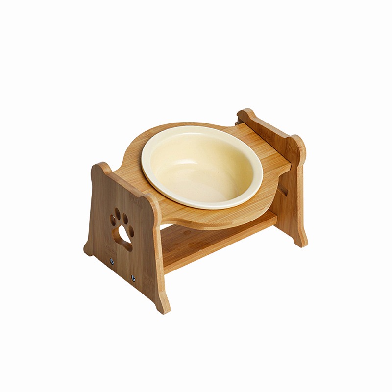 ［ペティファーム］陶器製バンブースタンド付きフードボウル イエロー