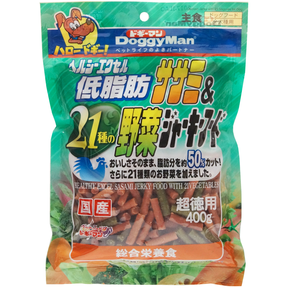 [ドギーマンハヤシ] ヘルシーエクセル低脂肪ササミ＆21種の野菜ジャーキーフード 400g