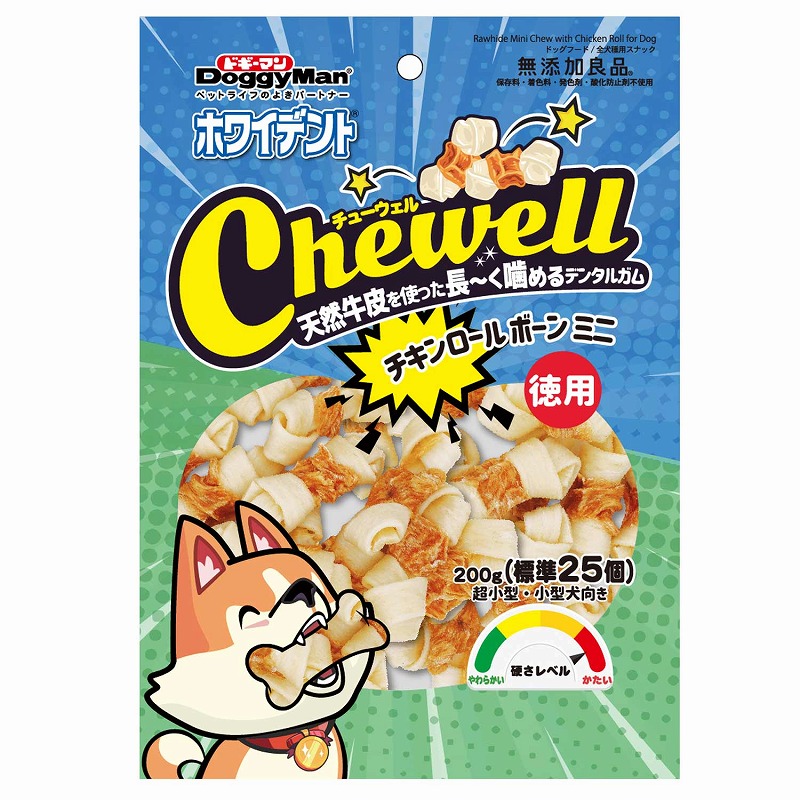 ［ドギーマンハヤシ］ホワイデント Chewell チキンロールボーンミニ 徳用 200g(標準25本)